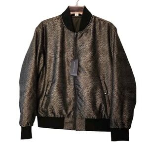 WRK Work Rest Karma Jacquard Reversible Bomber Jacket Sz M Olive Black‎ White